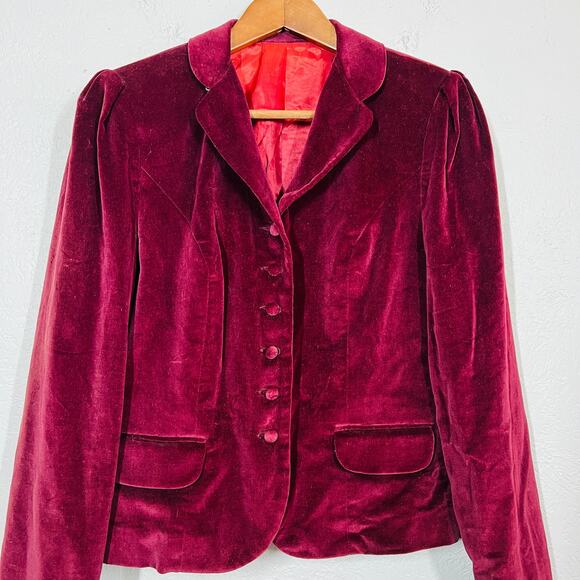 Vintage 70s MJ Concepts in Sportswear Velvet Blazer Jacket Coat Maroon - S - Picture 4 of 8